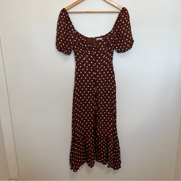 Reformation Charlee Dress in Brown Polka Dot Size 0 - Picture 2 of 6